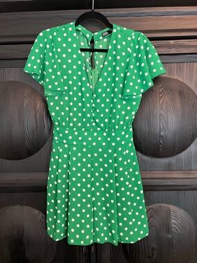 Zara Green and White Polka Dot Short Sleeve Romper